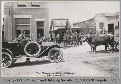 &quot;The March of Civilization&quot; - Car Meeting Ox-Cart on the Street, Paris, 1913