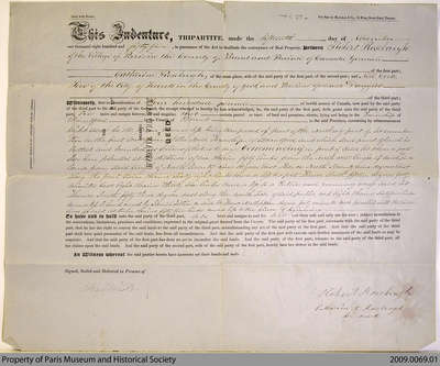 Land Indenture between Robert Rosebrugh and Neil Cook Love, 1855