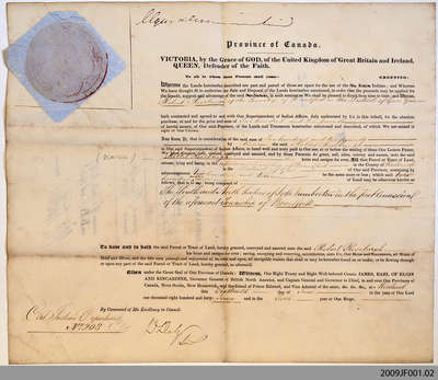 Land Indenture between Robert Rosebrugh and the Department of Indian Affairs, 1847