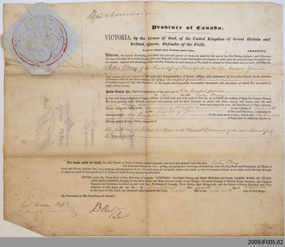 Land Indenture between John Bray and the Department of Indian Affairs, 1848