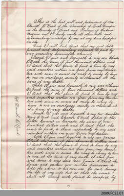 Copy of Last Will and Testament of Daniel O'Neail, South Dumfries Township, 1883