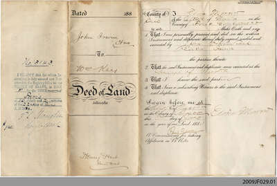 Land Deed between John Irwin and William Key, 1880