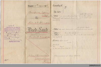 Deed of Land between Banfield Capron and Robert D. Thompson, 1886