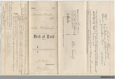 Deed of Land between Annie Grundy and Ada Freehauf, 1878