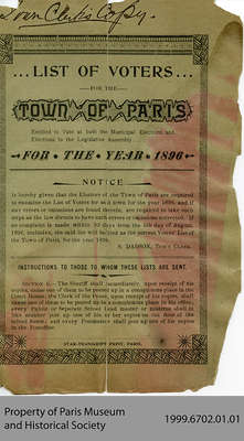 List of Voters for the Town of Paris for the Year 1896