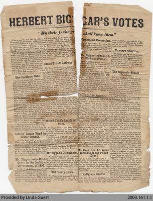 Herbert Biggar's Votes, c. 1857-58