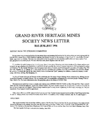 Grand River Heritage Mines Society Newsletter, May/June/July, 1994