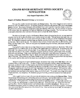 Grand River Heritage Mines Society Newsletter, July/August/September, 1996