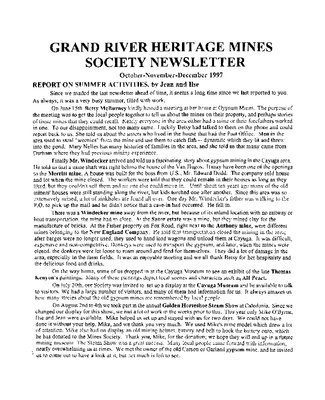 Grand River Heritage Mines Society Newsletter, October/November/December, 1997