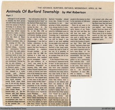 Animals of Burford Township by Mel Robertson, from the Burford Advance