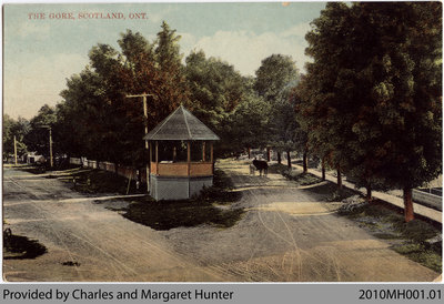 Postcard showing Talbot Street Bandshell, Scotland, Ontario