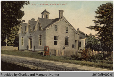 Postcard showing Old Scotland Public School, Scotland, Ontario