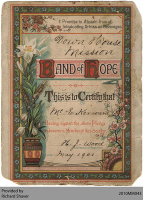 Down House Mission Temperance Pledge Certificate, 1901