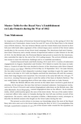 Muster Table for the Royal Navy's Establishment on Lake Ontario during the War of 1812