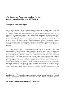 The Canadian-American Contest for the Great Lakes Fish Harvest, 1872-1914