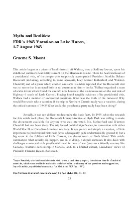 Myths and Realities:
FDR's 1943 Vacation on Lake Huron, 1-7 August 1943