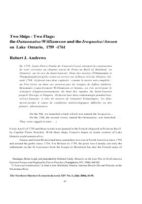 Two Ships - Two Flags:  the Outaouaise/Williamson and the Iroquoise/Anson on Lake Ontario, 1759 -1761