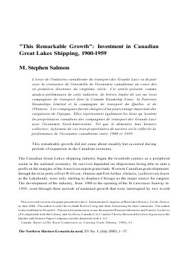 "This Remarkable Growth": Investment in Canadian Great Lakes Shipping, 1900-1959