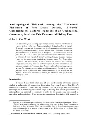 Anthropological Fieldwork among the Commercial Fishermen of Port Dover, Ontario, 1977-1978: Chronicling the Cultural Traditions of an Occupational Community in a Lake Erie Commercial Fishing Port