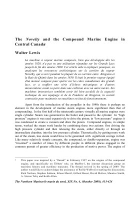 The Novelty and the Compound Marine Engine in Central Canada