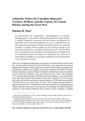 Admiralty Orders for Canadian Shipyards: Trawlers, Drifters, and the Urgency of Coastal Defence during the Great War