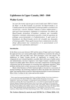 Lighthouses in Upper Canada, 1803 - 1840