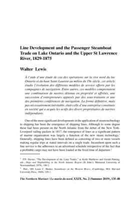 Line Development and the Passenger Steamboat Trade on Lake Ontario and the Upper St Lawrence River, 1829-1875