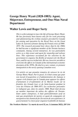 George Henry Wyatt (1828-1883): Agent,  Shipowner, Entrepreneur, and One-Man Naval Department