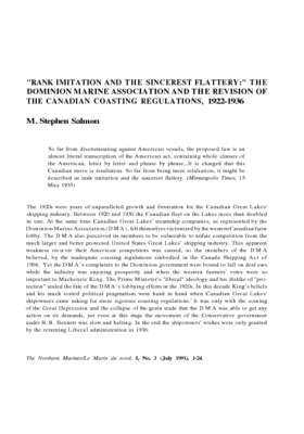 Rank Imitation and the Sincerest Flattery: The Dominion Marine Association and the Revision of the Canadian Coasting Regulations, 1922-1936