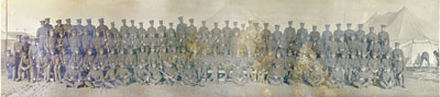 Panorama group photo of soldiers at camp