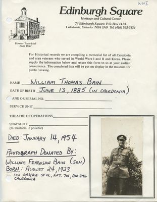 WW1 Bain, William Thomas