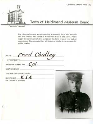 They Served: Men & women of the Caledonia area - Fred Chidley