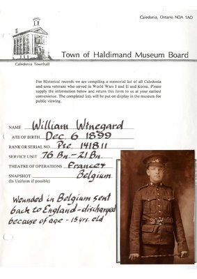 They Served: Men & women from the Caledonia area - William Winegard