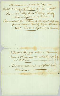 Memorandum of Pay and Allowance due to Captain H. Nelles