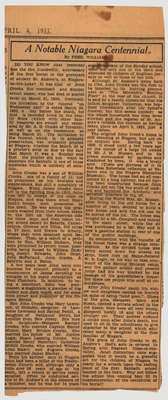 &quot;A Notable Niagara Centennial&quot;- Newspaper article written by Fred Williams