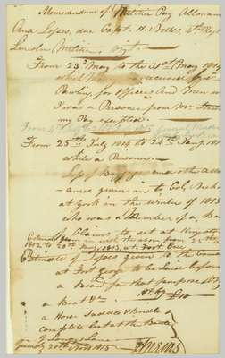 Memorandum of Militia Pay Allowances and Losses due Capt. H. Nelles, 4th Regiment of the Lincoln Militia- 1814-1815