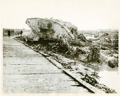 Overturned tank on Passchendael roadside