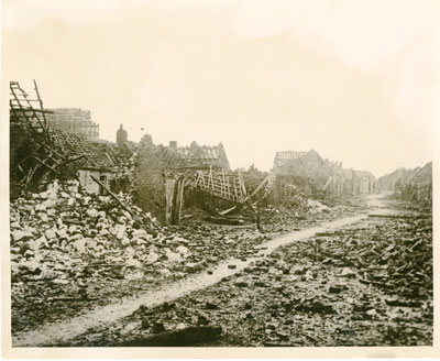 Town reduced to rubble, somewhere in France