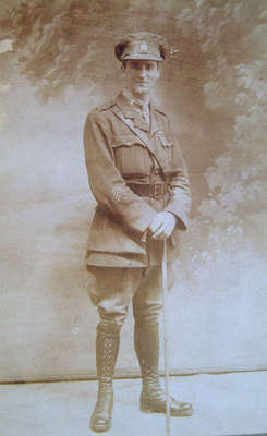 Soldier standing with cane