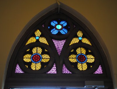 Stained glass above Narthex door, Knox Presbyterian Church, Oakville.