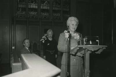 Event during time of Rev. MacMillan.  Beth MacMillan in foreground.