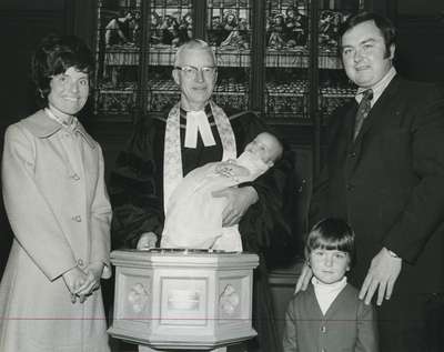 Baptism: Ian and Marilyn Grant, Fraser and Heather, Dr. R.G. MacMillan.