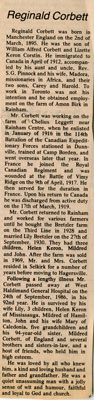 Reginald Corbett, Obituary