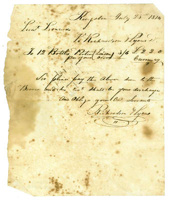 Bill of Account from Richardson & Lyons to Lt. Leonard- 1814