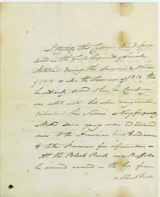 Affidavit Certifying that Capt. John D. Servos served in the 1st Regiment of the Lincoln Militia, 1820