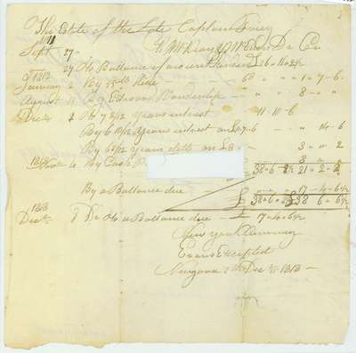 Bill of Account- Estate of Capt. [Frey], 1818