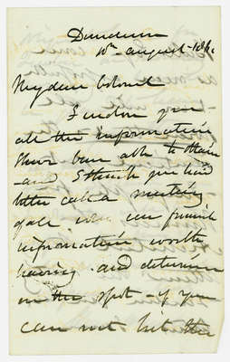 Letter to Colonel McDougal from Sir Allan McNabb regarding the spot where Sir Isaac Brock fell, August 1860