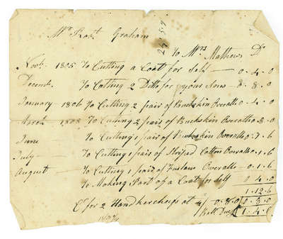 Bill of Account from Ezekiel Cudney to Mrs. Mathews- 1811