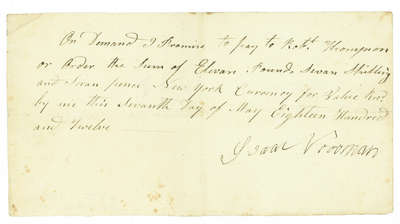 Promissory Note From Isaac Vrooman to Robert Thompson- 1812