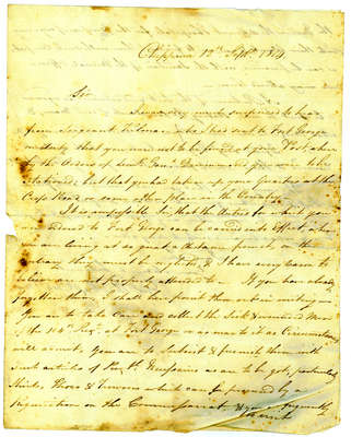 Letter to Lieut. Leonard of the 104th Regiment at Fort George from Capt. Geof [Shaw] in Chippawa- September 12th, 1814